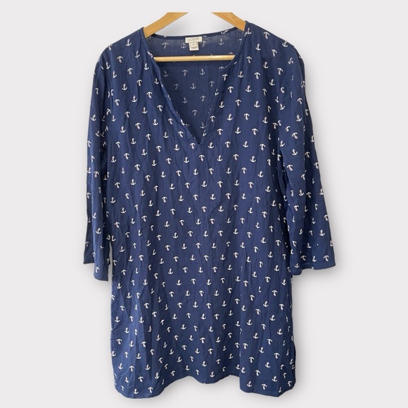 J. Crew Other - J.CREW Anchor Swim Coverup Woman’s Large V Neck Navy 3/4 sleeves Nautical